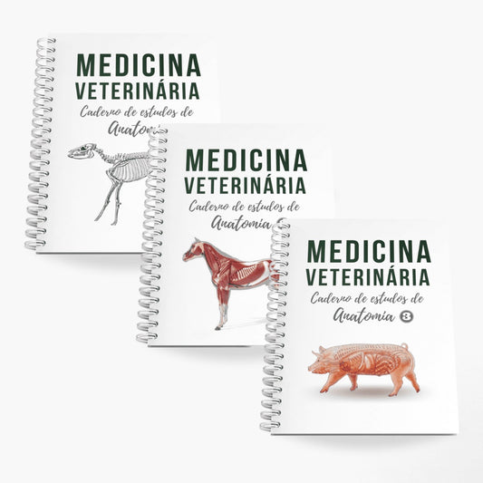Kit Cadernos de Estudos Veterinária Vetbook - Anatomia vols. 1, 2 e 3 (Ossos, Músculos e Órgãos).